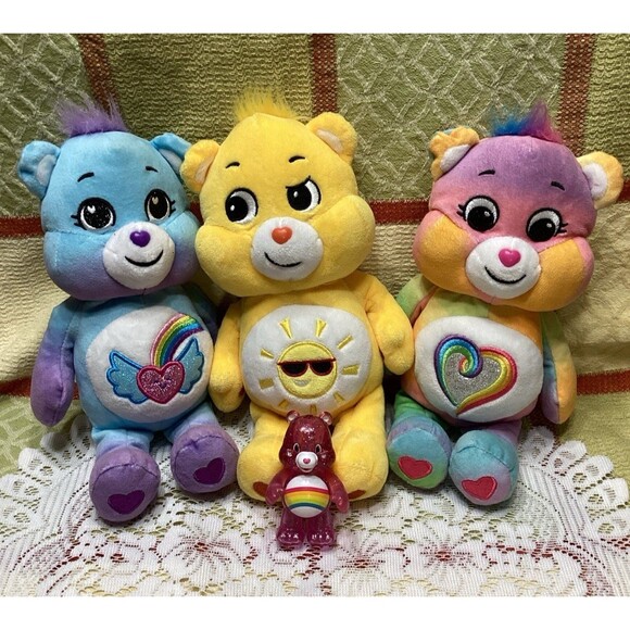 Care Bear Lot 9 inch Bean Bag Plush Togetherness Bear Cheer Funshine Rainbow - Picture 1 of 9